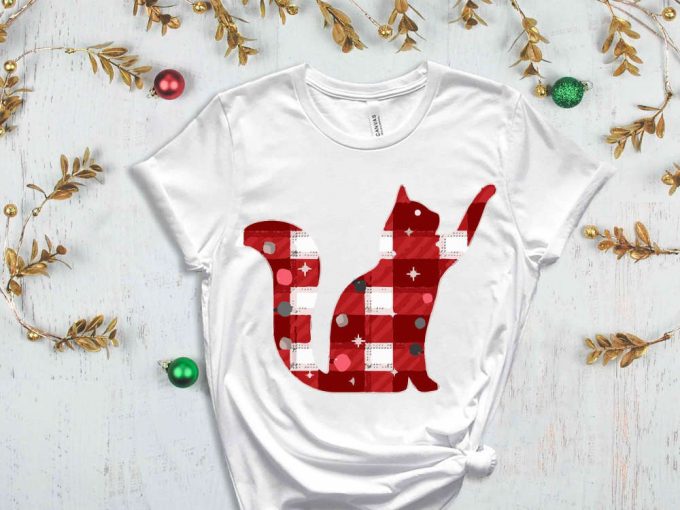 Buffalo Plaid Christmas Cat Shirt, Christmas Gift For Cat Owner, Xmas Cat Graphic Tees, Cat Lover Shirt, Animal Lover Tees, Xmas Apparel 5