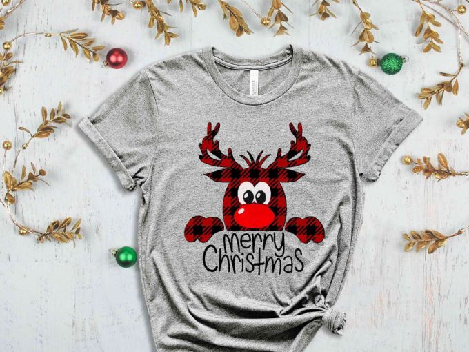 Buffalo Plaid Christmas Reindeer T-Shirt, Merry Christmas Shirt, Xmas Deer Shirt, Christmas Deer Shirt, Funny Christmas Shirt, Xmas Clothing 2