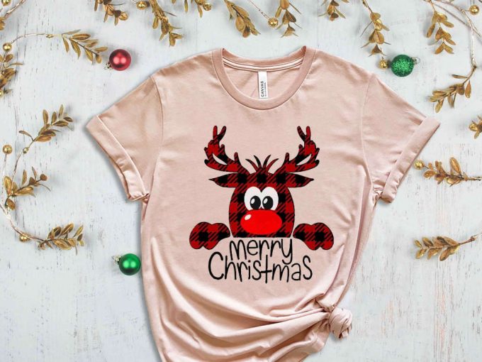Buffalo Plaid Christmas Reindeer T-Shirt, Merry Christmas Shirt, Xmas Deer Shirt, Christmas Deer Shirt, Funny Christmas Shirt, Xmas Clothing 3
