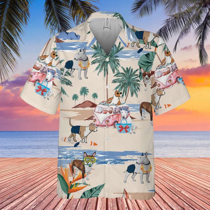 Bull Terrier Summer Beach Hawaiian Shirt, Dog Hawaiian Shirt, Beach Holiday Hawaii Shirt, Summer Vacation Aloha Shirt, Tropical Family Hawai 2