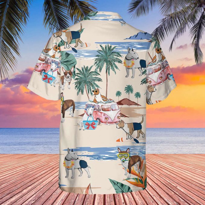 Bull Terrier Summer Beach Hawaiian Shirt, Dog Hawaiian Shirt, Beach Holiday Hawaii Shirt, Summer Vacation Aloha Shirt, Tropical Family Hawai 3
