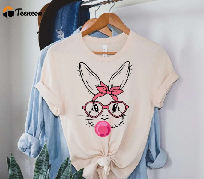 Bunny With Leopard Glasses Shirt - Trendy Easter Graphic Tee For Women 1