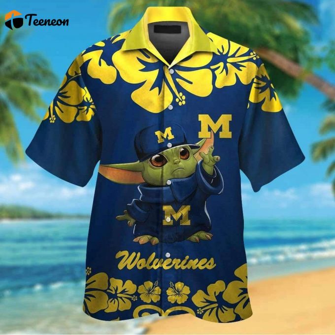 Baby Yoda Star Wa Loves Michigan Wolverines Hawaiian Shirt Gift For Men And Women 1