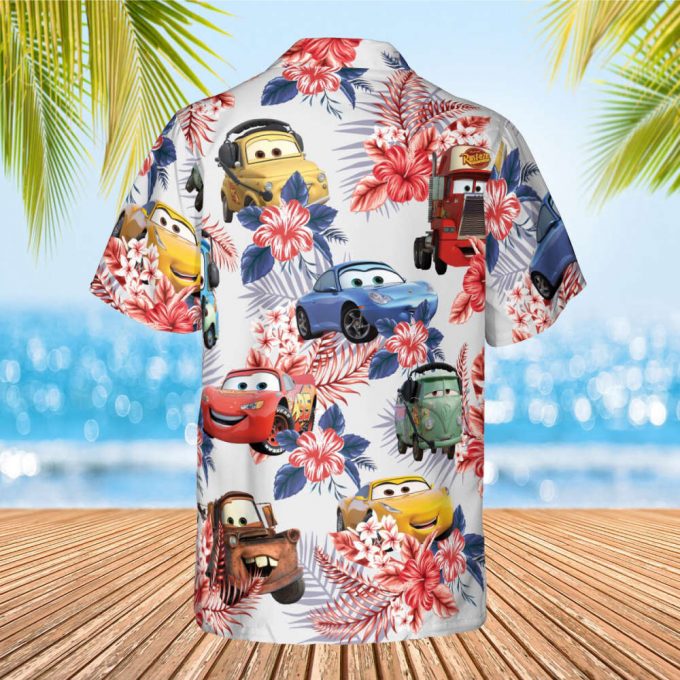 Car Pixar Hawaiian 4Th Of July Shirt, Car Aloha Shirt, Lightning Mcqueen Hawaiian Shirt ,Cars Land Hawaiian Shirt, Summer Family Trip