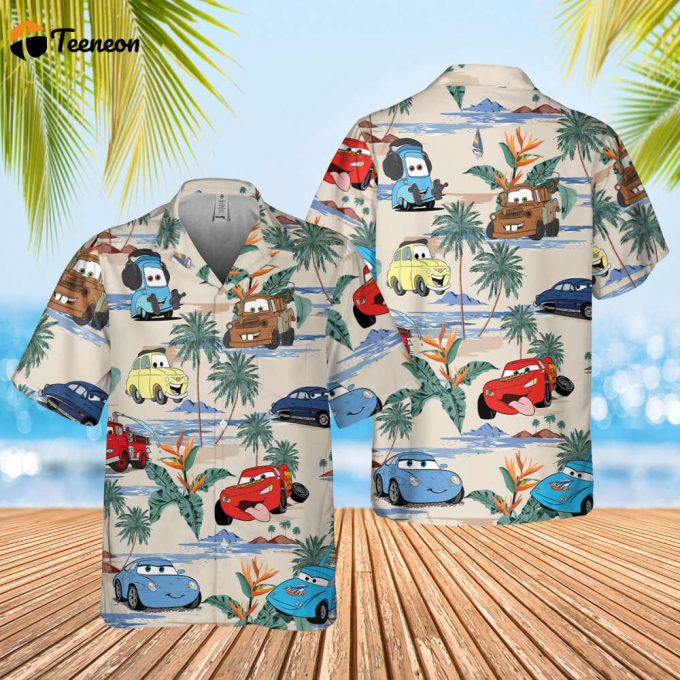 Cars Hawaiian Shirt, Lightning Mcqueen Doc Hudson Summer Hawaiian, Car Aloha Shirt, Car Pixar Hawaiian Button Downs Shirt, Halloween Summer 1