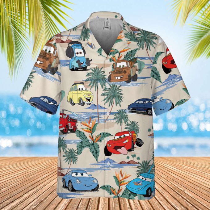 Cars Hawaiian Shirt, Lightning Mcqueen Doc Hudson Summer Hawaiian, Car Aloha Shirt, Car Pixar Hawaiian Button Downs Shirt, Halloween Summer 2