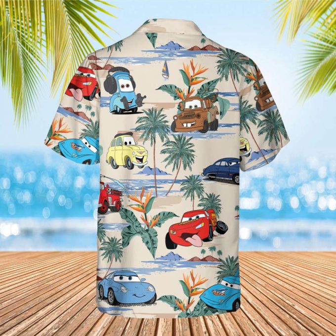 Cars Hawaiian Shirt, Lightning Mcqueen Doc Hudson Summer Hawaiian, Car Aloha Shirt, Car Pixar Hawaiian Button Downs Shirt, Halloween Summer 3