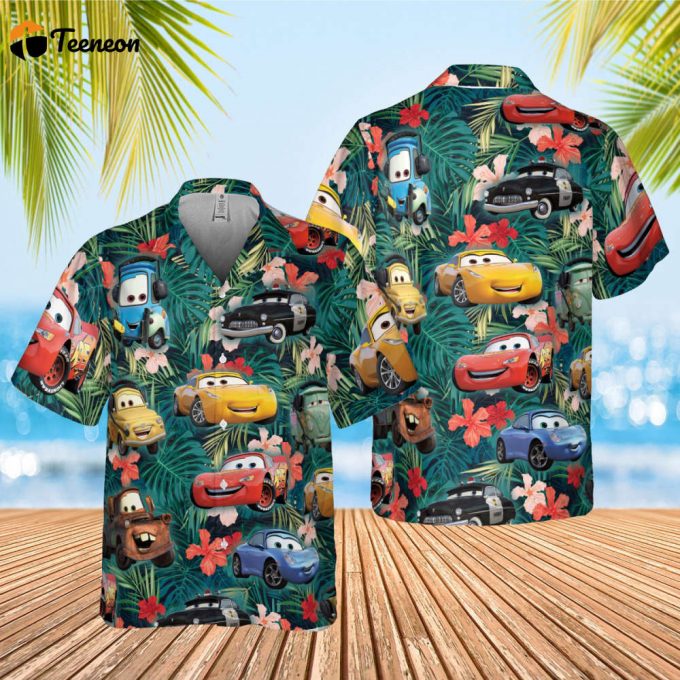 Cars Hawaiian Shirt, Lightning Mcqueen Doc Hudson Summer Hawaiian, Car Aloha Shirt, Car Pixar Hawaiian Button Downs Shirt, Halloween Summer 1