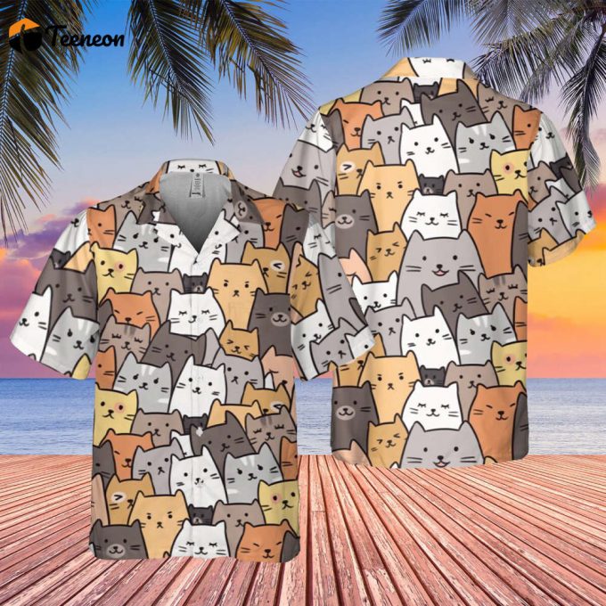 Cat Art Hawaiian Shirt, Cat Love Hawaiian Shirt,Funny Cat Shirt, Cat Lovers Shirt, Cat Button Shirt, Hawaiian Shirt Men, Summer Hawaii Shirt 1