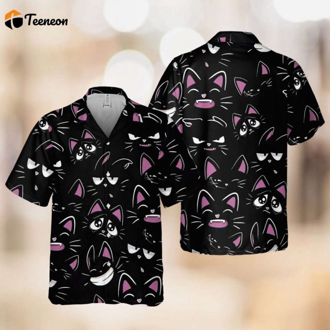 Cat Lovers Hawaiian Shirt, Black Cat Hawaiian Shirt, Cat Hawaiian Shirt, Hawaiian Beach Tee, Summer Aloha 2023, Gifts For Cat Owner 1