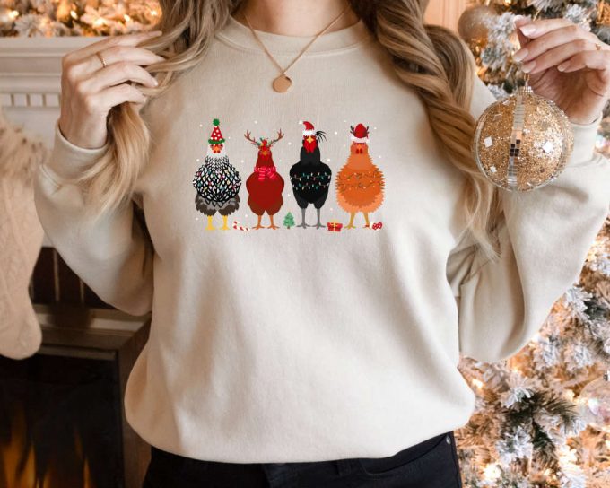 Chicken Christmas Lights Sweatshirt,Сute Christmas Chickens Sweater,Christmas Farm Sweater,Funny Christmas Chicken Sweater,Christmas Sweater 2