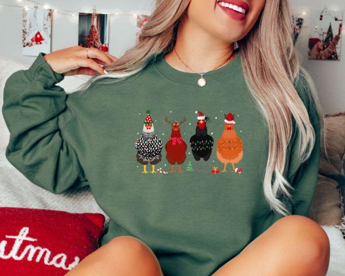 Chicken Christmas Lights Sweatshirt,Сute Christmas Chickens Sweater,Christmas Farm Sweater,Funny Christmas Chicken Sweater,Christmas Sweater 3