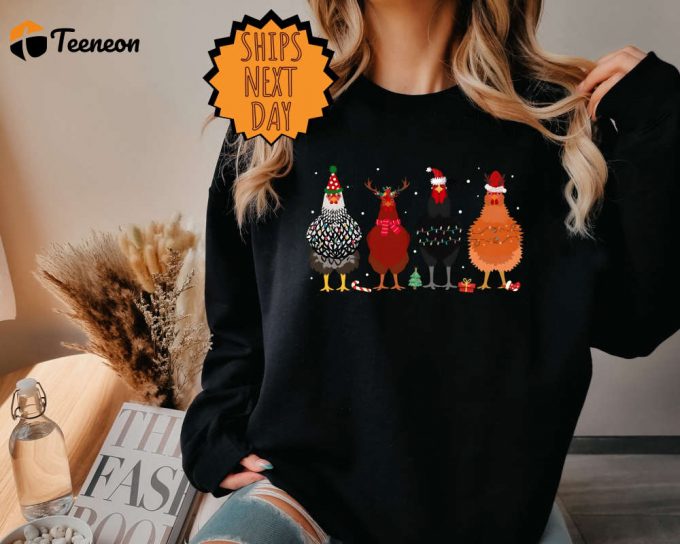 Chicken Christmas Lights Sweatshirt,Сute Christmas Chickens Sweater,Christmas Farm Sweater,Funny Christmas Chicken Sweater,Christmas Sweater 1