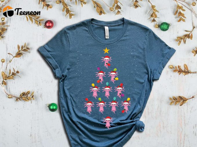 Christmas Axolotl T-Shirt, Christmas Tree Graphic Tees, Axolotl Shirt, Christmas Vibes, Funny Christmas Shirt, Christmas Gift, Xmas Spirit 1