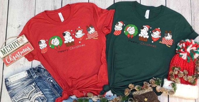 Christmas Cats T-Shirt, Meowy Christmas Shirt, Xmas Vibes, Cute Christmas Apparel, Christmas Gift For Cat Lover, Xmas Cats, Meow Shirt 3