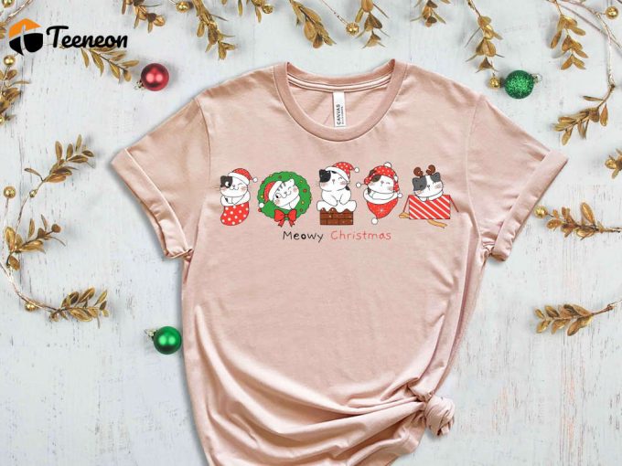 Christmas Cats T-Shirt, Meowy Christmas Shirt, Xmas Vibes, Cute Christmas Apparel, Christmas Gift For Cat Lover, Xmas Cats, Meow Shirt 1