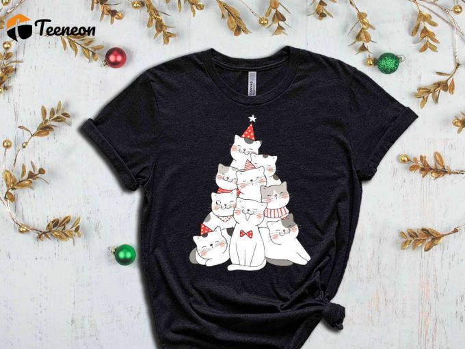 Christmas Cats Tree Shirt, Christmas Cat Shirt, Meowy Christmas, Merry Christmas Shirt, Funny Christmas Shirt, Christmas Gift For Cat Lover 1