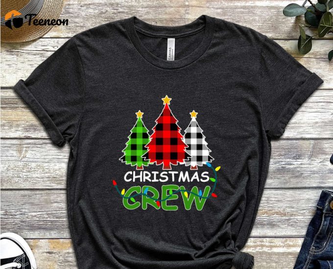 Christmas Crew T-Shirt, Christmas Shirt, Xmas Tree Graphic Tees, Matching Family Christmas,Buffalo Plaid Plaid Xmas Trees, Christmas Squad 1