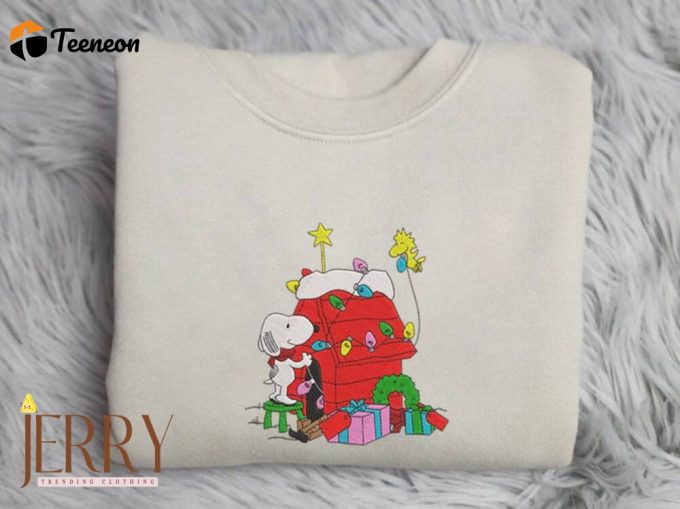 Christmas Embroidery Sweatshirt, Dog Christmas Embroidery Crewneck Sweatshirt, Embroidered Sweatshirt, Gifts 2024K Style Embroidered 1