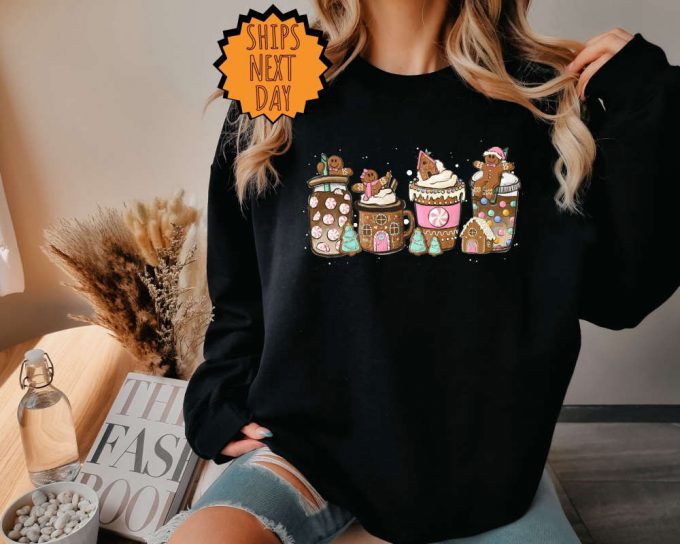 Coffee Lover Christmas Sweatshirt: Gingerbread Design Xmas Gift Hoodie Cute And Cozy Apparel 3