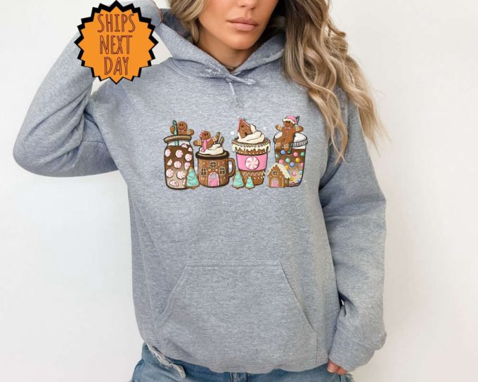 Coffee Lover Christmas Sweatshirt: Gingerbread Design Xmas Gift Hoodie Cute And Cozy Apparel 4