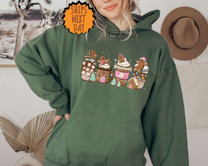 Coffee Lover Christmas Sweatshirt: Gingerbread Design Xmas Gift Hoodie Cute And Cozy Apparel 5