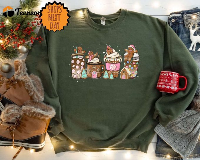 Coffee Lover Christmas Sweatshirt: Gingerbread Design Xmas Gift Hoodie Cute And Cozy Apparel 1