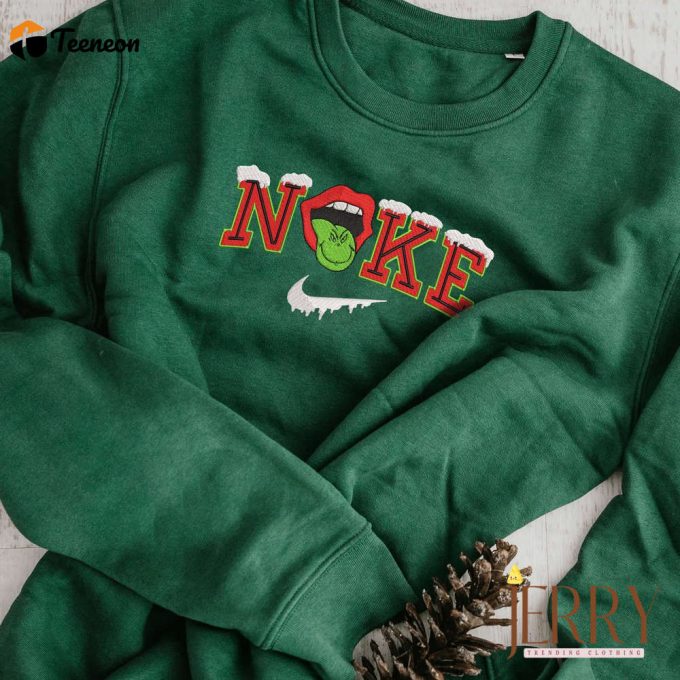 Christmas Grinch Nike Embroidered Sweatshirt, Grinch Sweatshirt Hoodie 1