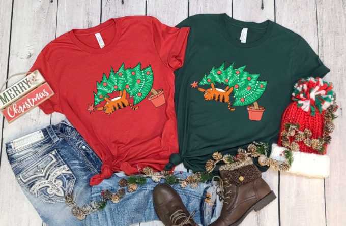 Christmas Naughty Cat T-Shirt, Christmas Cat Shirt, Xmas Tree Graphic Tees, Matching Family Christmas, Happy New Year, Merry Christmas Shirt 2