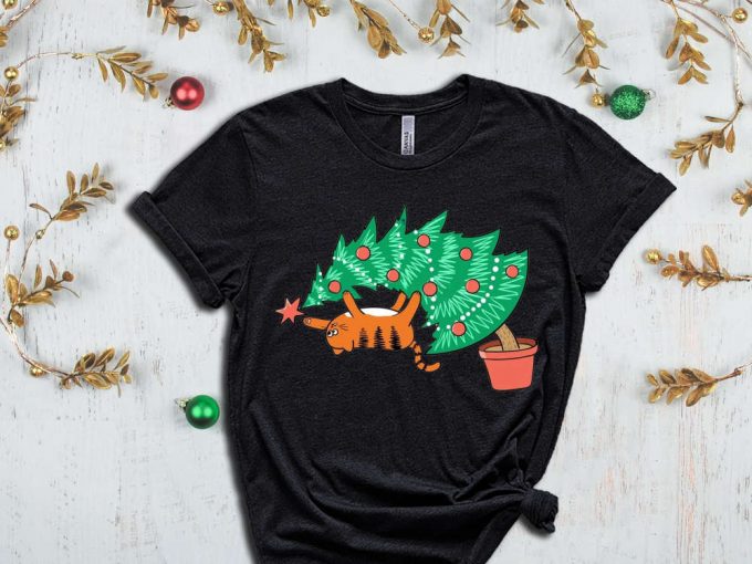 Christmas Naughty Cat T-Shirt, Christmas Cat Shirt, Xmas Tree Graphic Tees, Matching Family Christmas, Happy New Year, Merry Christmas Shirt 3