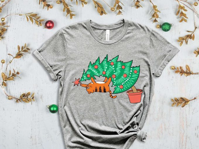 Christmas Naughty Cat T-Shirt, Christmas Cat Shirt, Xmas Tree Graphic Tees, Matching Family Christmas, Happy New Year, Merry Christmas Shirt 4