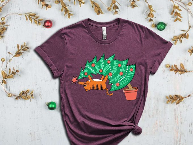 Christmas Naughty Cat T-Shirt, Christmas Cat Shirt, Xmas Tree Graphic Tees, Matching Family Christmas, Happy New Year, Merry Christmas Shirt 5