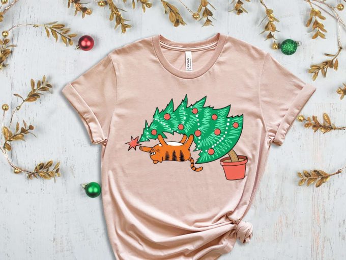 Christmas Naughty Cat T-Shirt, Christmas Cat Shirt, Xmas Tree Graphic Tees, Matching Family Christmas, Happy New Year, Merry Christmas Shirt 6