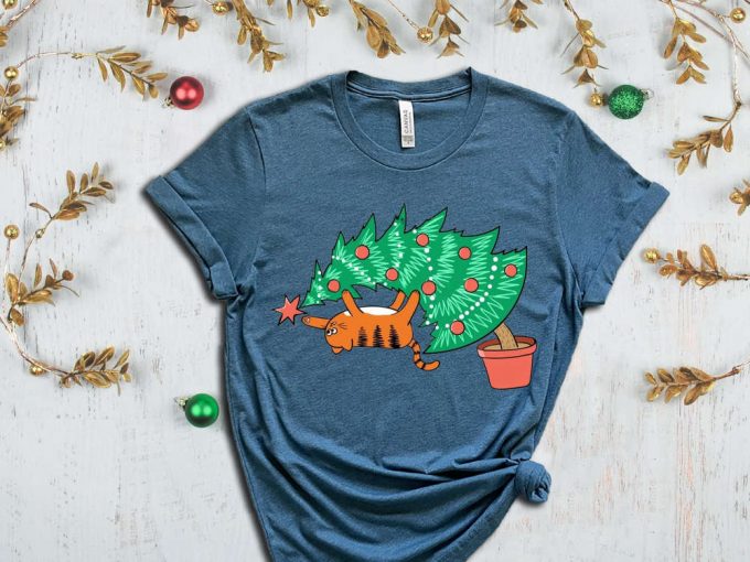 Christmas Naughty Cat T-Shirt, Christmas Cat Shirt, Xmas Tree Graphic Tees, Matching Family Christmas, Happy New Year, Merry Christmas Shirt 7