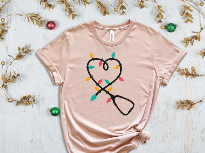 Christmas Nurse Stethoscope T-Shirt, Christmas Lights, Xmas Doctor Shirt, Xmas Gift For Doctor, Christmas Nurse Shirt, Christmas Doctor Tees 3