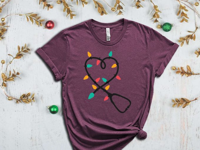 Christmas Nurse Stethoscope T-Shirt, Christmas Lights, Xmas Doctor Shirt, Xmas Gift For Doctor, Christmas Nurse Shirt, Christmas Doctor Tees 6