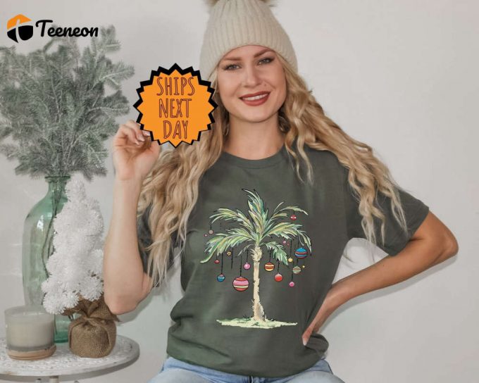 Christmas Palm Tree Shirt, Tropical Xmas Shirt, Christmas Florida Shirt, Christmas Vacation Trip Shirt, Adventure Gift Shirt, Xmas Tree Tee 1