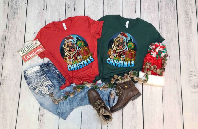 Christmas Pug T-Shirt, Pug Shirt, Santa Pug Shirt, Pug Lover Xmas Gift, Funny Christmas Shirt, Christmas Animals, Pug Owner Christmas Tshirt 3