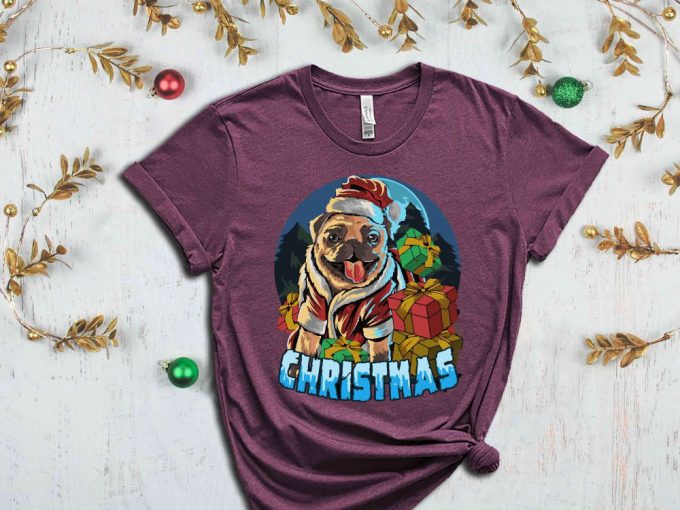 Christmas Pug T-Shirt, Pug Shirt, Santa Pug Shirt, Pug Lover Xmas Gift, Funny Christmas Shirt, Christmas Animals, Pug Owner Christmas Tshirt 5