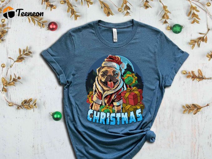 Christmas Pug T-Shirt, Pug Shirt, Santa Pug Shirt, Pug Lover Xmas Gift, Funny Christmas Shirt, Christmas Animals, Pug Owner Christmas Tshirt 1