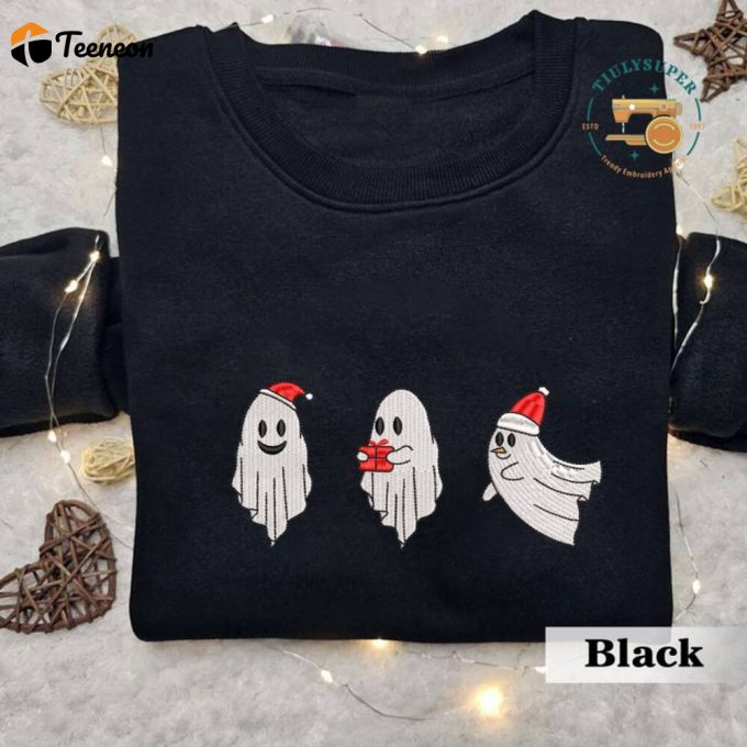 Christmas Spooky Season Embroidered Sweater, Embroidered Christmas Season Spooky Sweatshirt, Ghost Embroidered Shirt, Spooky Embroidered 1