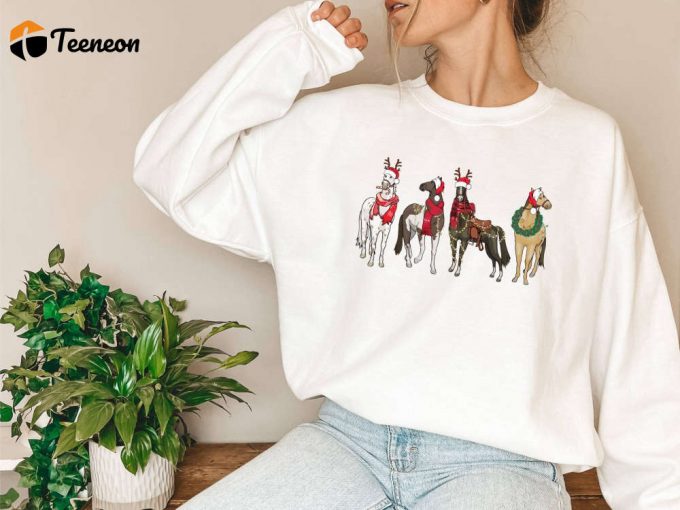 Jingle Horses Christmas Sweatshirt: Santa Horse Shirt Howdy Country T-Shirt Cowgirl &Amp;Amp; Western Sweatshirts 1