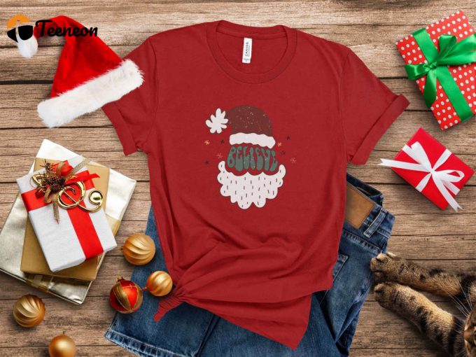 Spread The Festive Cheer With Christmas T-Shirt Believe &Amp;Amp; Positive Vibe Shirt Perfect Gift For Her Xmas &Amp;Amp; Santa Shirt Christmas Trip Attire Celebrate New Year 2023 1