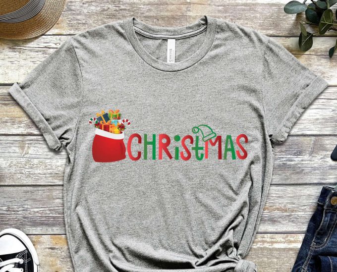 Christmas T-Shirt, Santa'S Gift Sack Shirt, Christmas Shirt For Girls, Xmas Gift, Christmas Apparel, Winter Holiday Apparel, Christmas Vibes 2