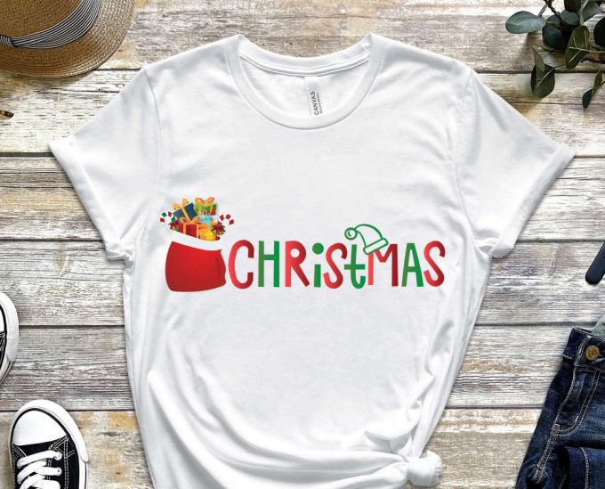 Christmas T-Shirt, Santa'S Gift Sack Shirt, Christmas Shirt For Girls, Xmas Gift, Christmas Apparel, Winter Holiday Apparel, Christmas Vibes 3