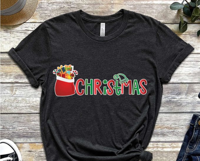 Christmas T-Shirt, Santa'S Gift Sack Shirt, Christmas Shirt For Girls, Xmas Gift, Christmas Apparel, Winter Holiday Apparel, Christmas Vibes 4