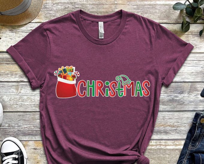 Christmas T-Shirt, Santa'S Gift Sack Shirt, Christmas Shirt For Girls, Xmas Gift, Christmas Apparel, Winter Holiday Apparel, Christmas Vibes 5