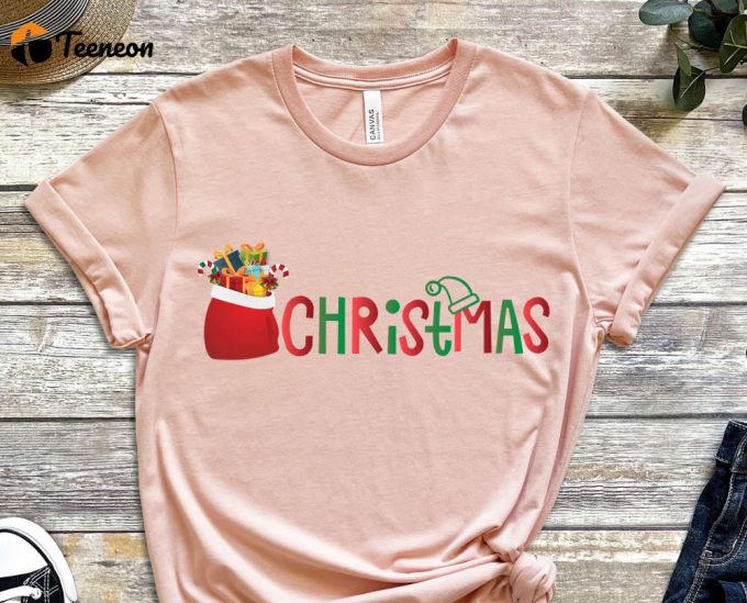 Christmas T-Shirt, Santa'S Gift Sack Shirt, Christmas Shirt For Girls, Xmas Gift, Christmas Apparel, Winter Holiday Apparel, Christmas Vibes 1