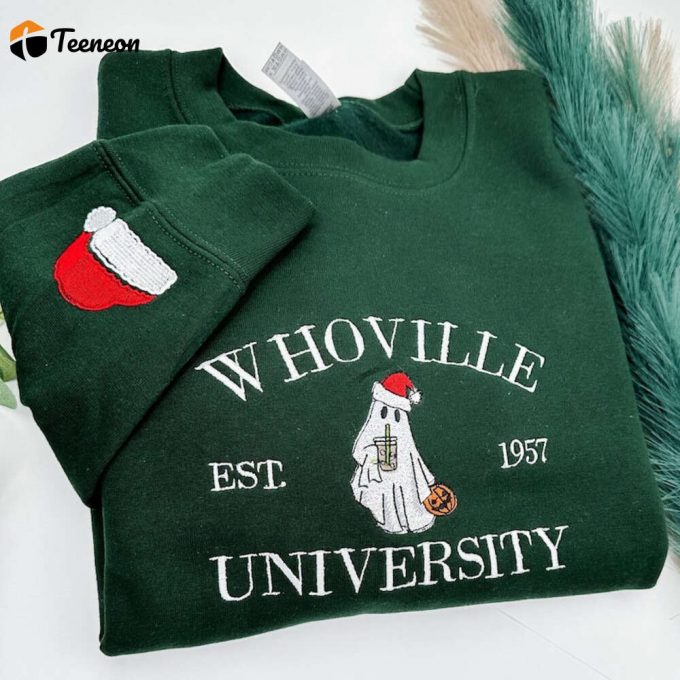 Christmas Whoville University Embroidered Sweatshirt, Christmas Crewneck, Christmas Jumper, Christmas Hoodie,Xmas Gift, Retro Jumper, Xmas 1