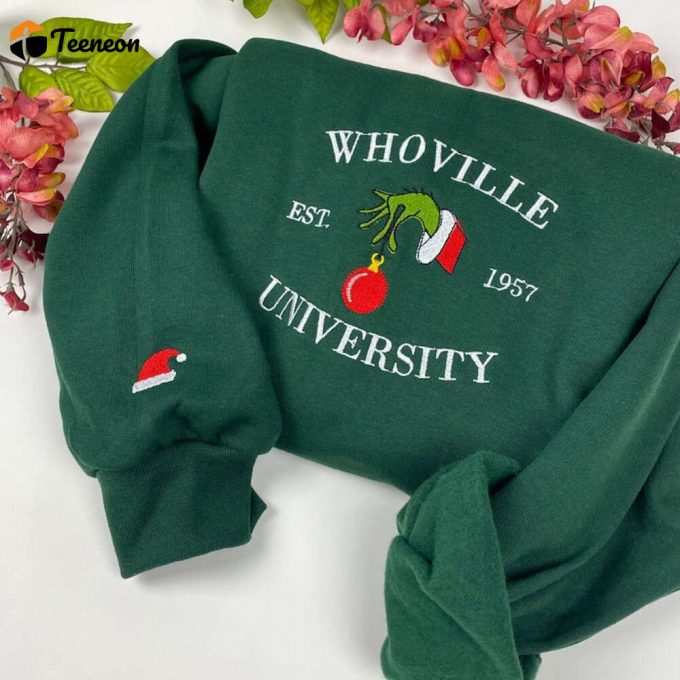 Christmas Whoville University Embroidered Sweatshirt, Christmas Embroidery Sweatshirt, Christmas Sweatshirt, Christmas Crewneck 1